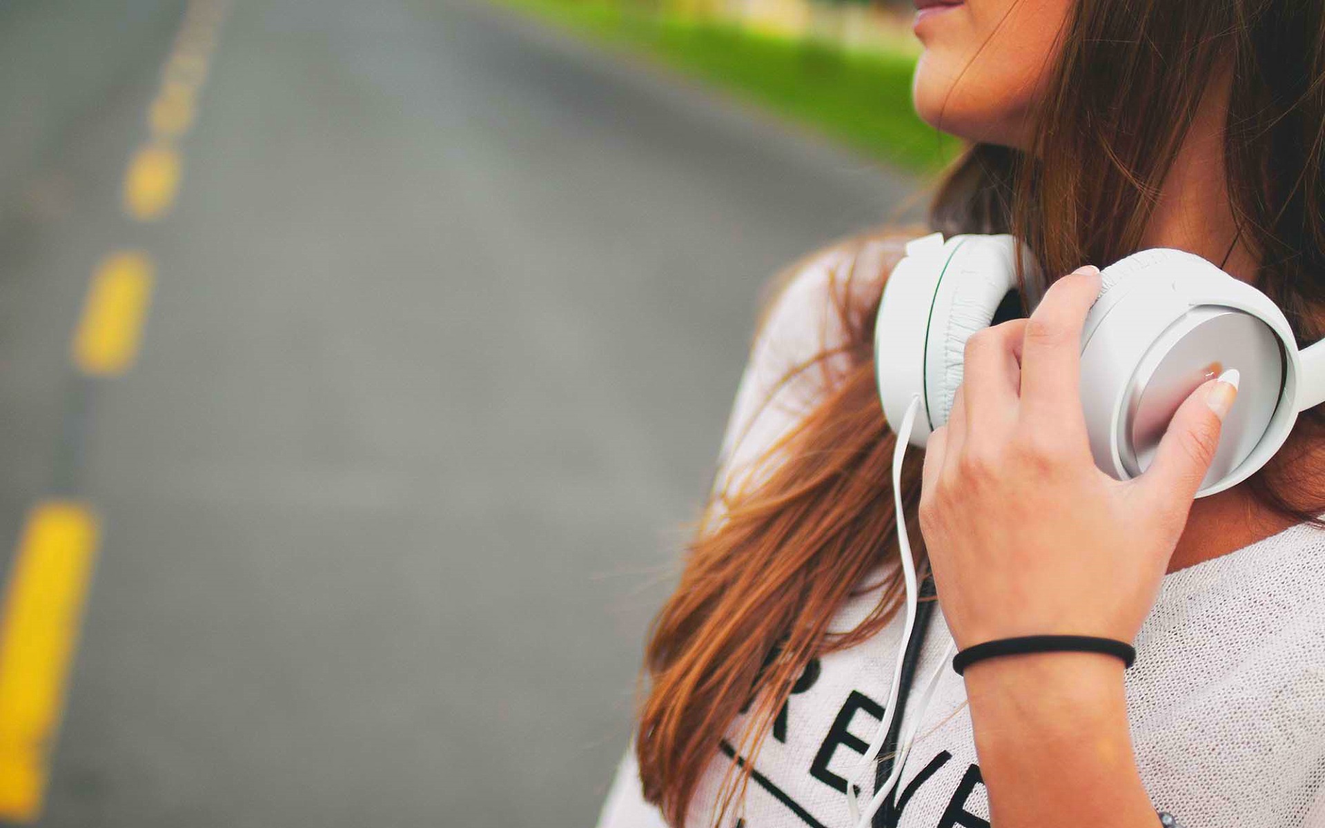Girl in white headphone  